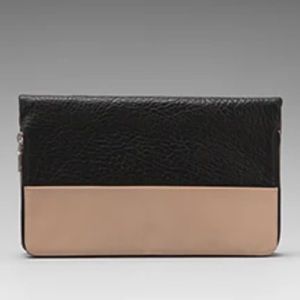 Colorblock Foldover Clutch in Black/Fawn Yosi Samra leather taupe and black
